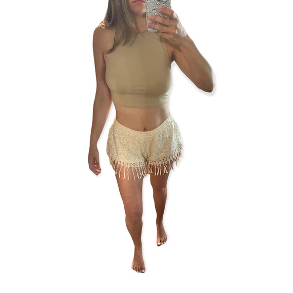 Crochet Fringe Trim Shorts - Ivory/Cream - Picture 2 of 6